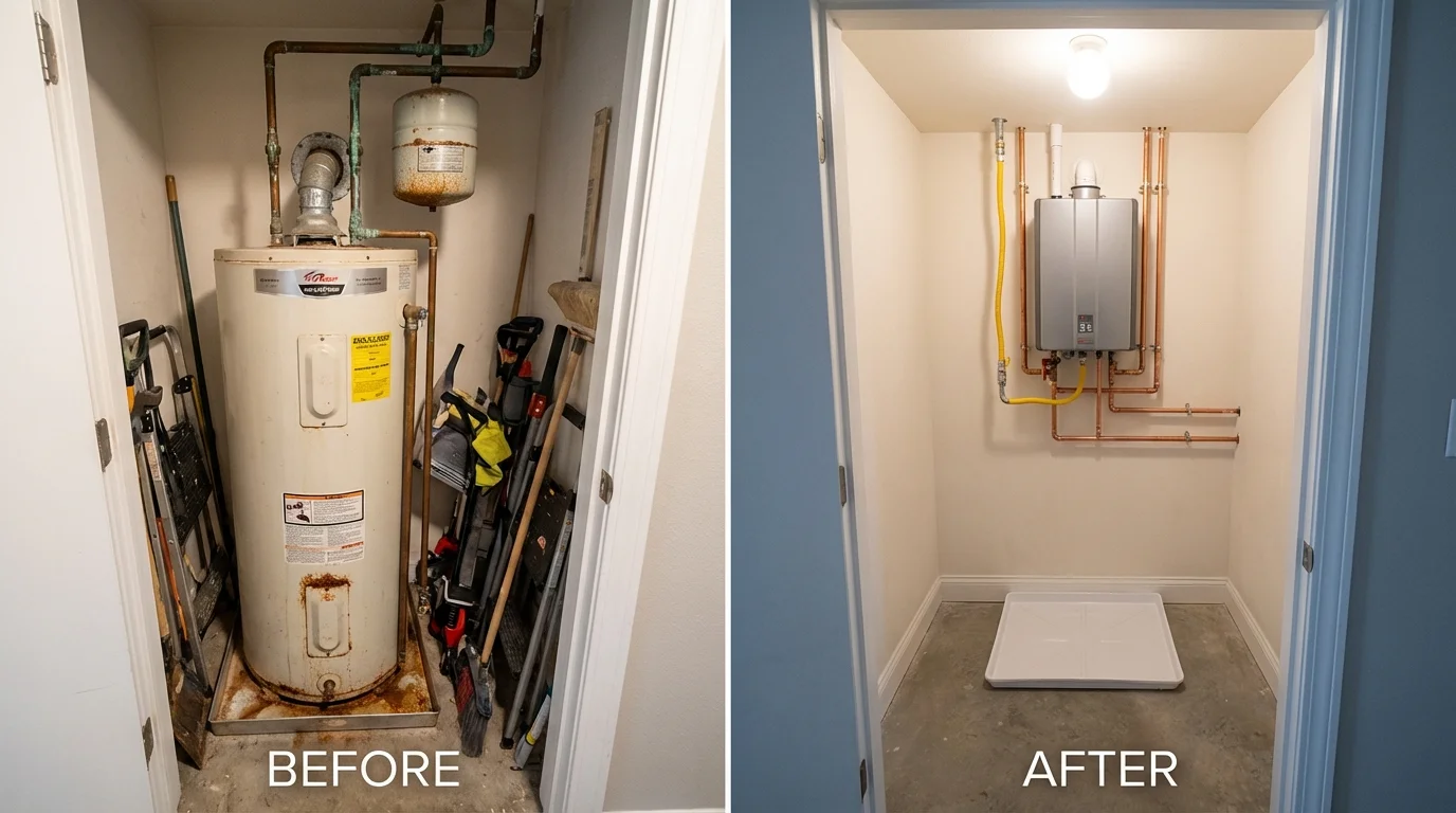Tank water heater versus wall-mounted tankless unit comparison for Alton, IL homeowners